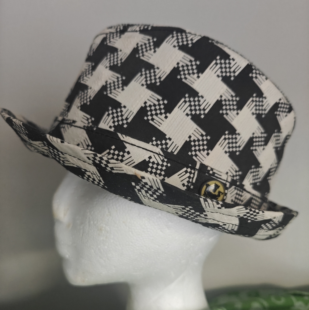 Goorin Bros Fedora Hat Sz M Houndstooth Black & Tan Fresh